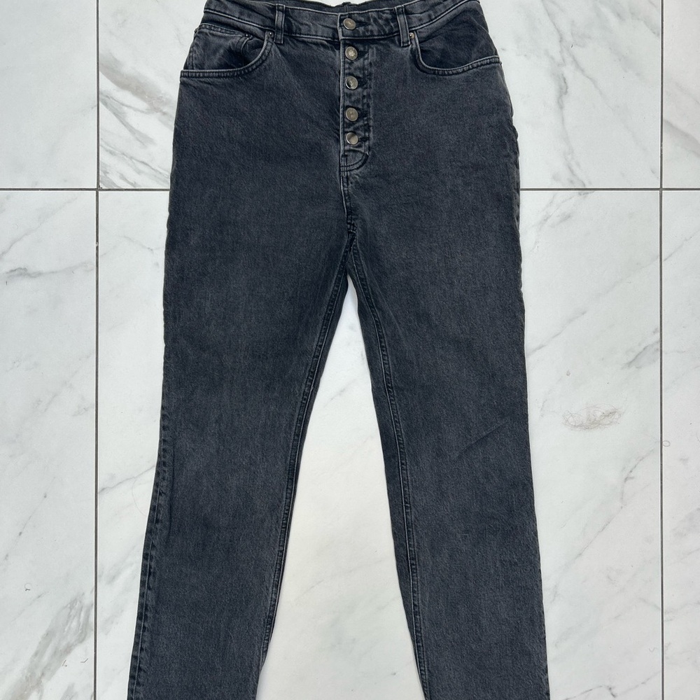 Reformation High-Rise Button-Fly Black Wash Jeans